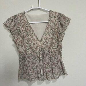 Floral V-Neck Ruffle Sleeve Top